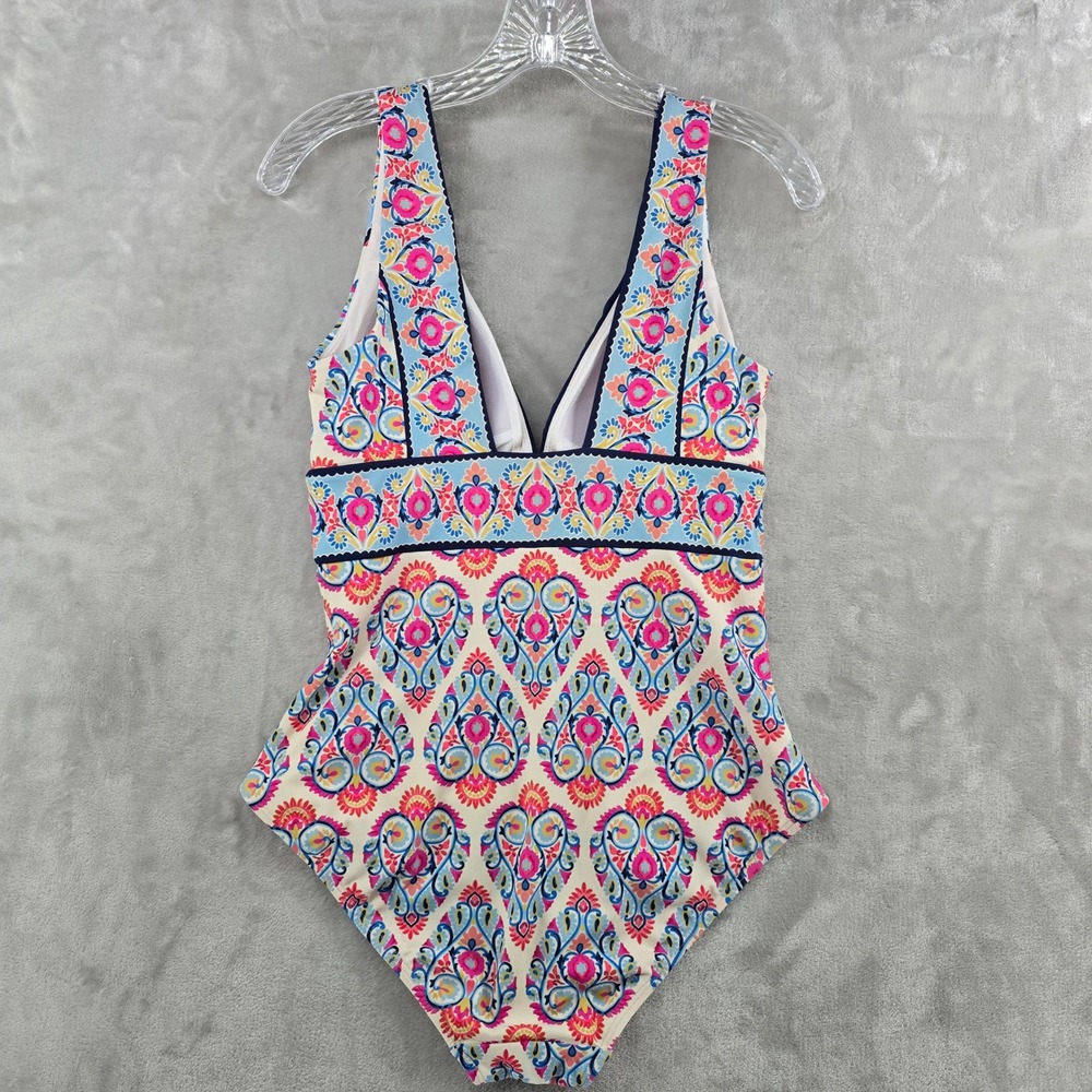 Boden Womens 8R One Piece Porto Swimsuit Paisley V-Neck Flora Stamp Boho - Picture 2 of 10
